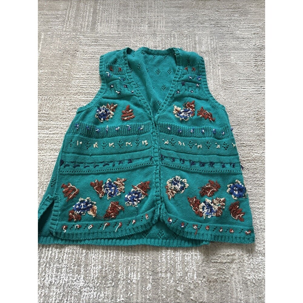 Jantzen Teal Embroidered Knit Vest - Picture 9 of 9